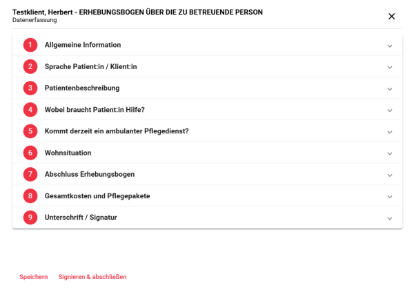 Formularabschnitte zur Datenerfassung